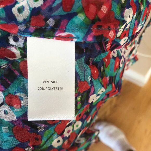 Printed Dobby Georgette-Blue Poppyfield Silk Top - Picture 7 of 7